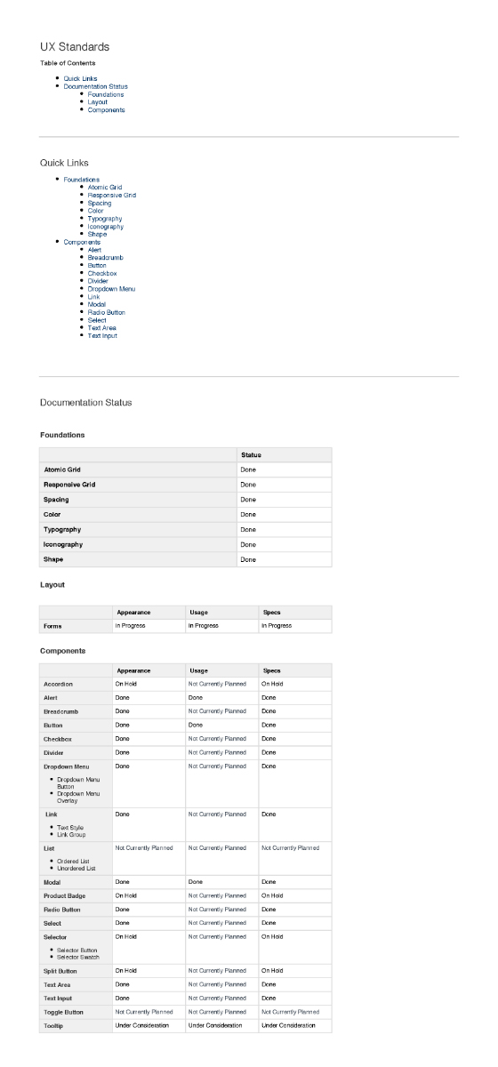 UX Standards - Home Page