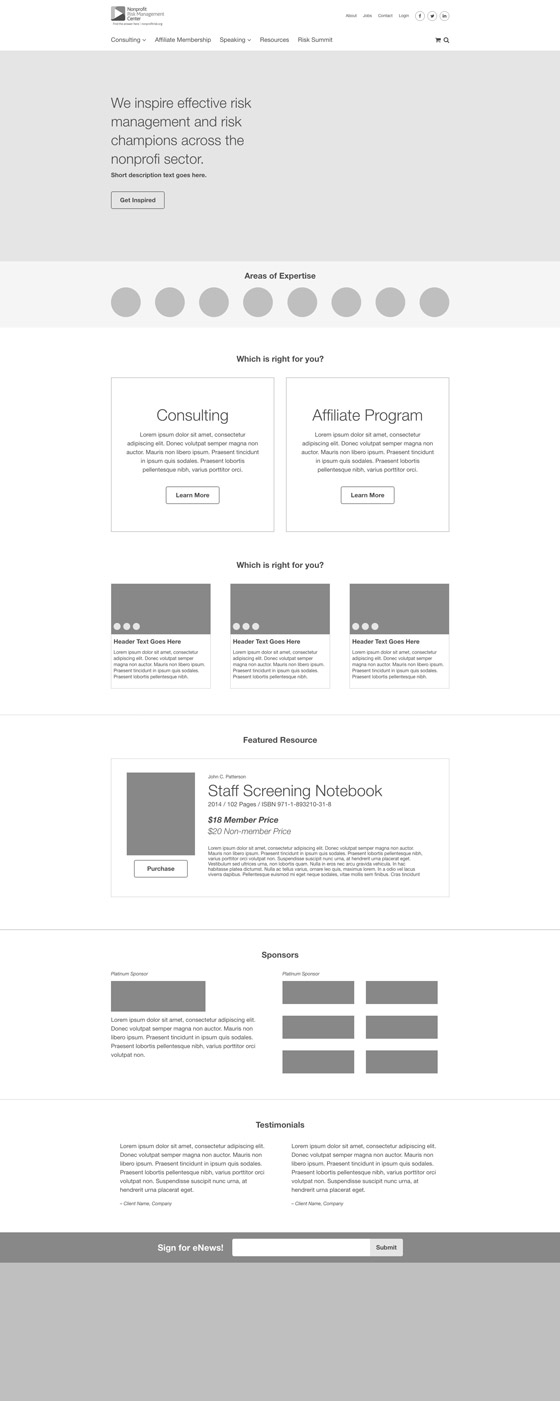 Home Page Low-Fidelity Wireframe, Round 1 Version 1