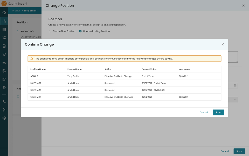 Position change confirmation design