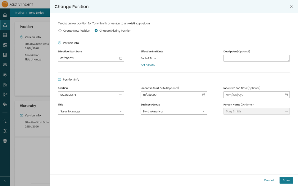 Choose existing position design